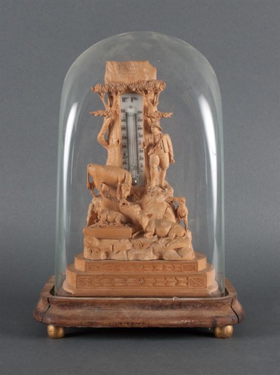 German carved boxwood figural thermometer