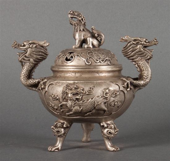 Chinese silvered bronze censer 13996b