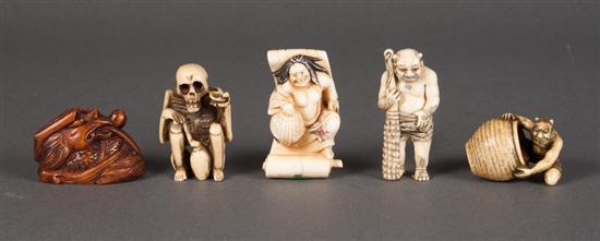 Five Japanese carved ivory and wood