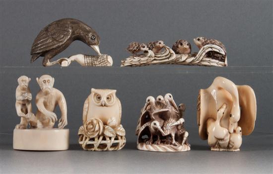Six Japanese carved ivory animal