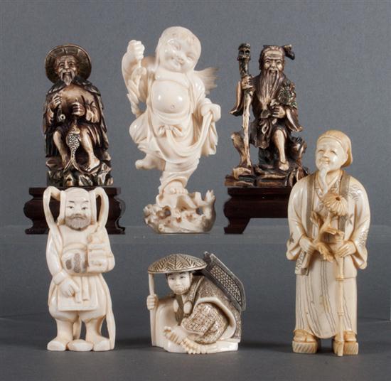 Six Japanese carved ivory figures