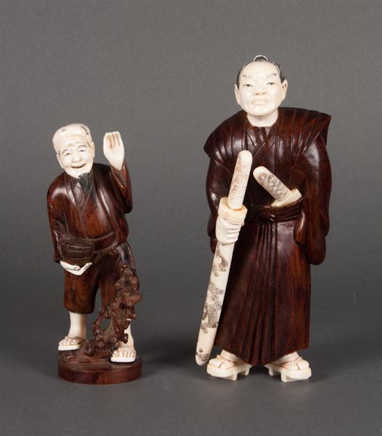 Two Japanese carved wood and ivory figures