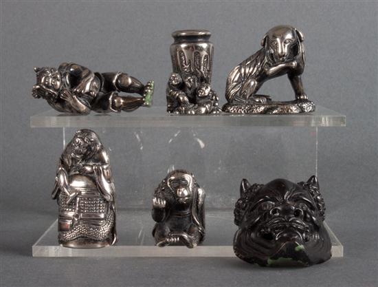 Five silvered metal netsuke and 1399af