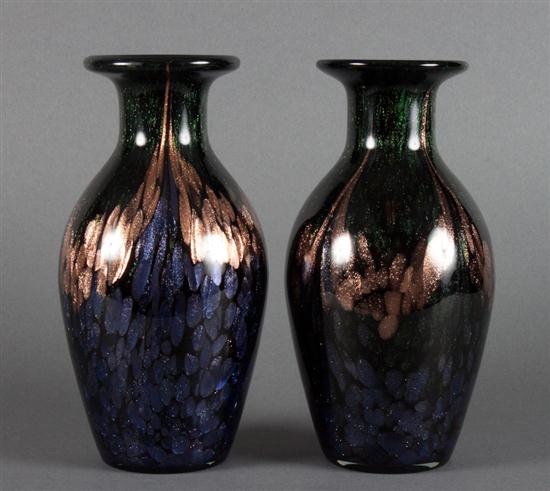 Pair of Murano gilt-speckled multi-colored