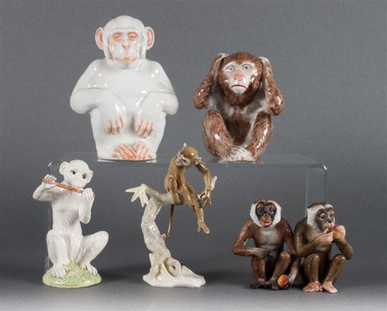 Six Continental porcelain monkey