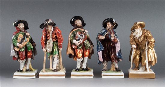 Five Capodimonte porcelain figures
