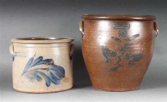 Two American cobalt decorated salt glazed