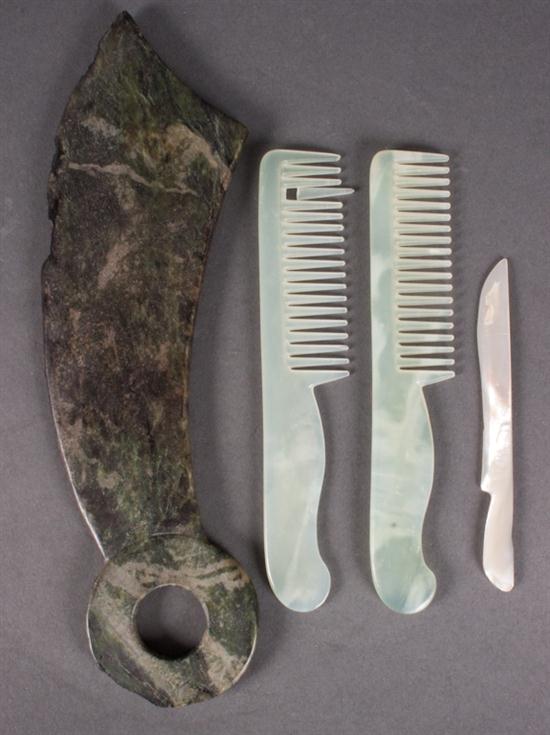 Two carved jade combs mother of pearl 139b61