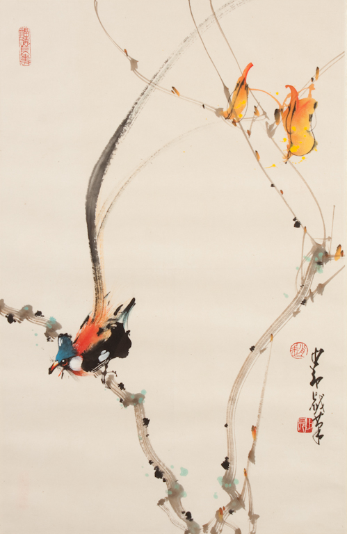 Chinese painting: Long-tailed bird