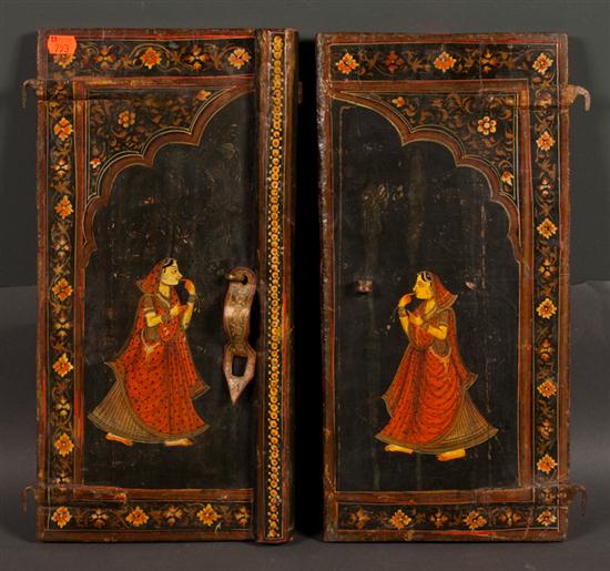 Pair of Indian painted wood shutters