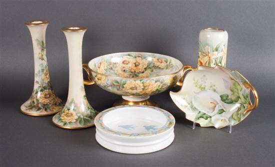 Five Limoges yellow floral decorated