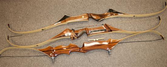 Three Hoyt mixed wood hunting bows