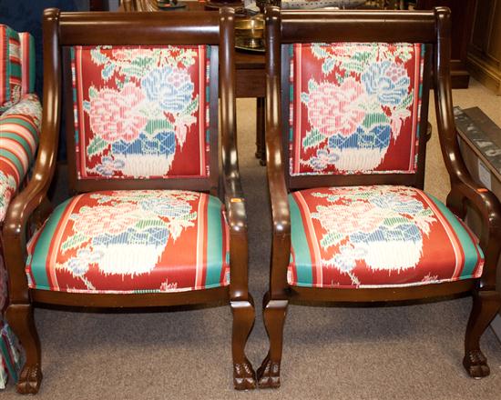 Pair of Victorian mahogany upholstered