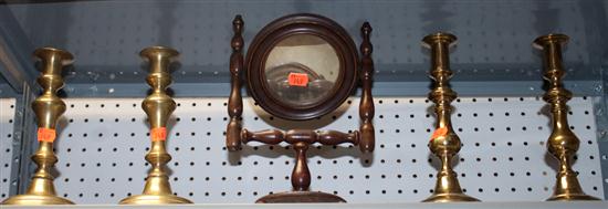 Two pairs of brass push-up candlesticks