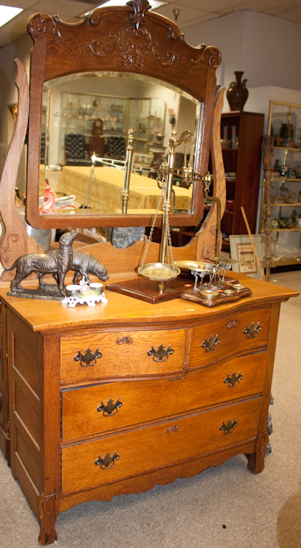 Victorian oak bureau with mirrored