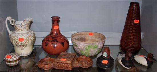 Three carved wood ducks glass vase