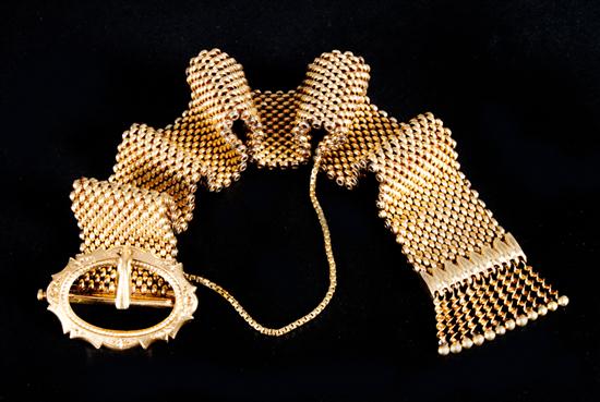 Victorian unmarked gold mesh belt-form