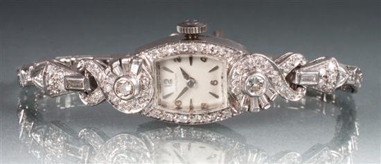 Hamilton platinum and diamond bracelet-watch