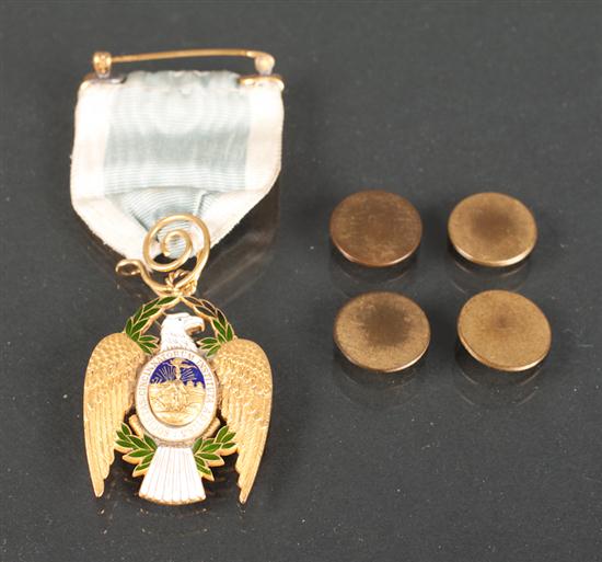 Gold and enamel eagle-form medal