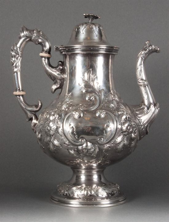American repousse silver coffeepot