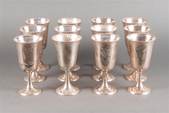 Twelve American sterling silver goblets