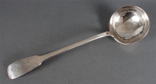 American silver soup ladle marked Delarue