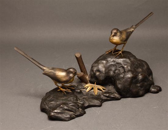 Japanese patinated metal bird group 13a08f