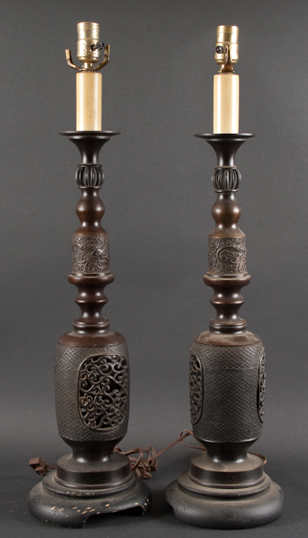 Pair of Chinese patinated bronze 13a127