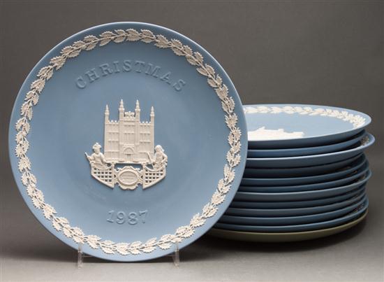 Twelve assorted Wedgwood blue and