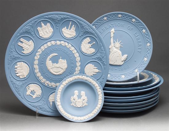 Eleven assorted Wedgwood blue and 13a27c