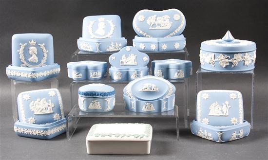 Eleven assorted Wedgwood blue and 13a27d