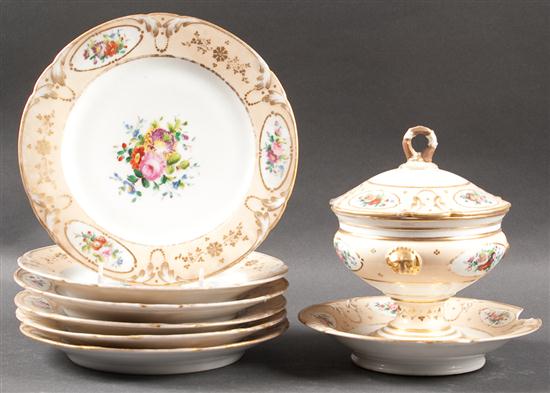 Set of six Paris porcelain floral