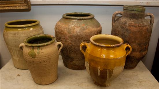 Five assorted terracotta pots and