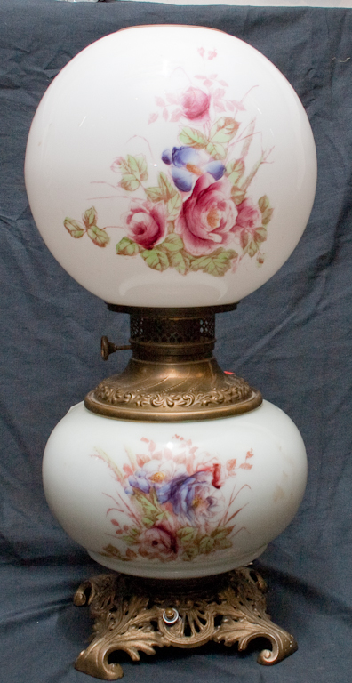 Brass and floral painted milk glass 13a2ff