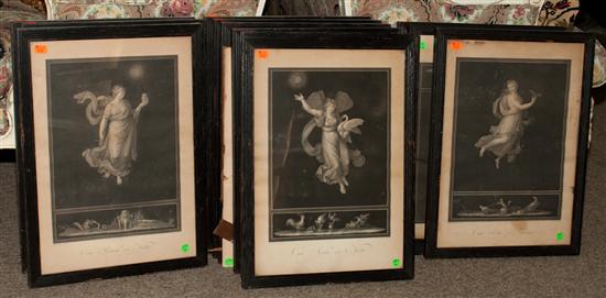 Series of thirteen mezzotint engravings