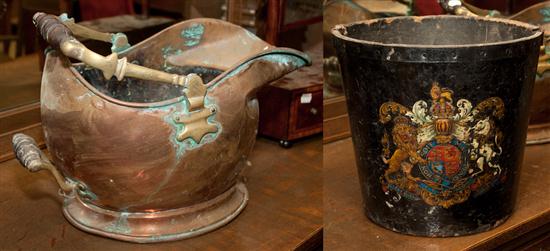 Victorian brass and copper coal scuttle;