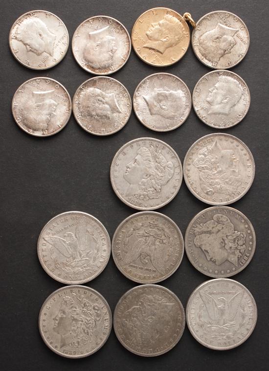 Group of nine Morgan type silver