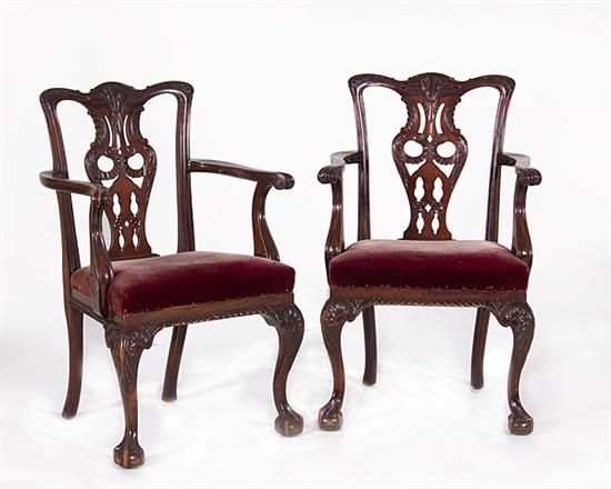 Pair Chippendale style carved mahogany