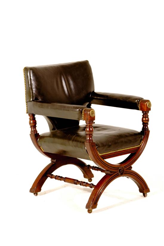 Gillows walnut and leather curule