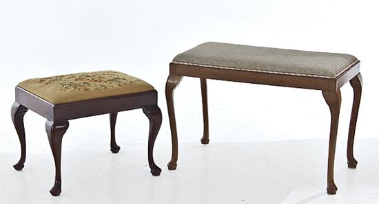 Mahogany bench and stool upholstered
