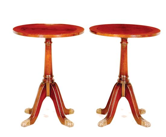 Pair inlaid mahogany lamp tables
