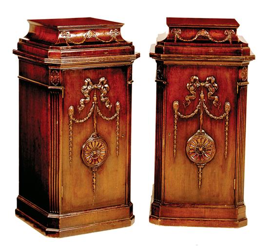 Pair Adam style mahogany side cabinets