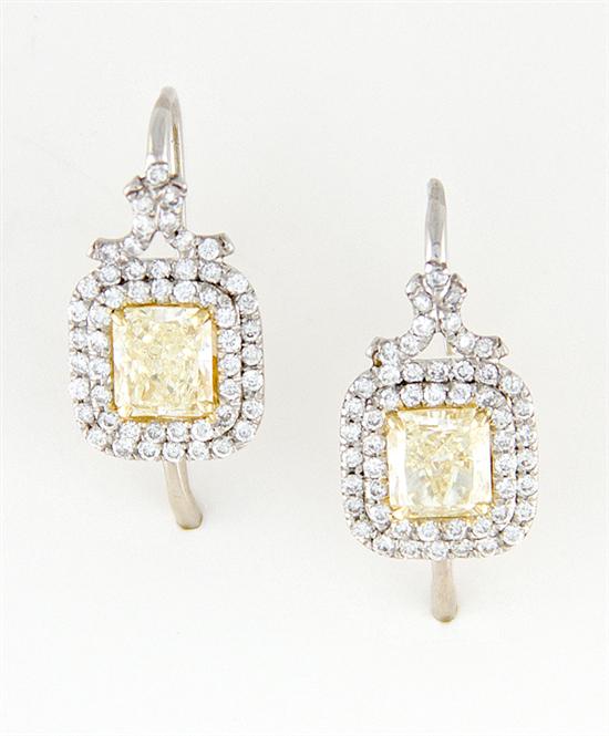 Pair fancy yellow diamond earrings