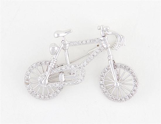 Diamond set bicycle brooch 14K 13a6b1