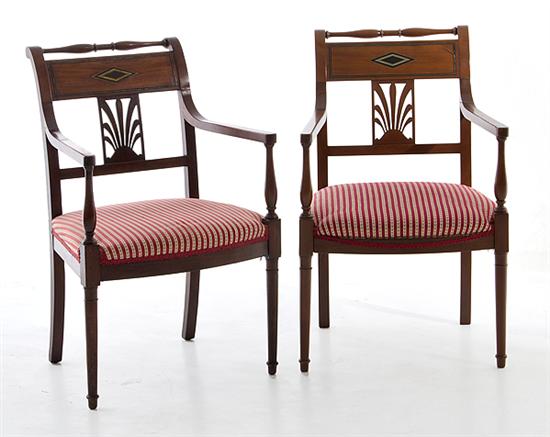 Pair Directoire brass inlaid mahogany 13a761