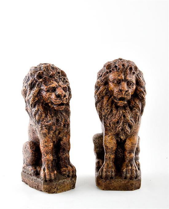 Pair carved marble lion- form ornaments