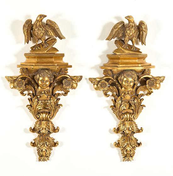 Pair gilt wall ornaments eagle