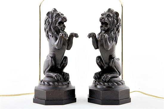 Pair cast metal lion figures 19th 13a7a2