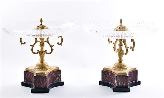 Pair gilt-metal glass and marble