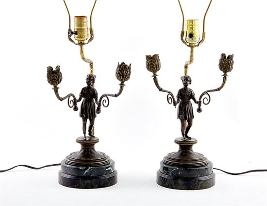 Pair French bronze two light candlesticks 13a7c1